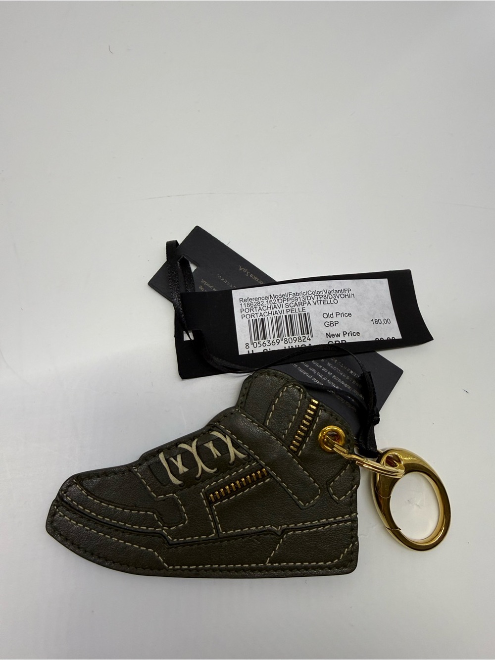 Versace Olive Green Leather Sneaker Keychain with Gold Hardware